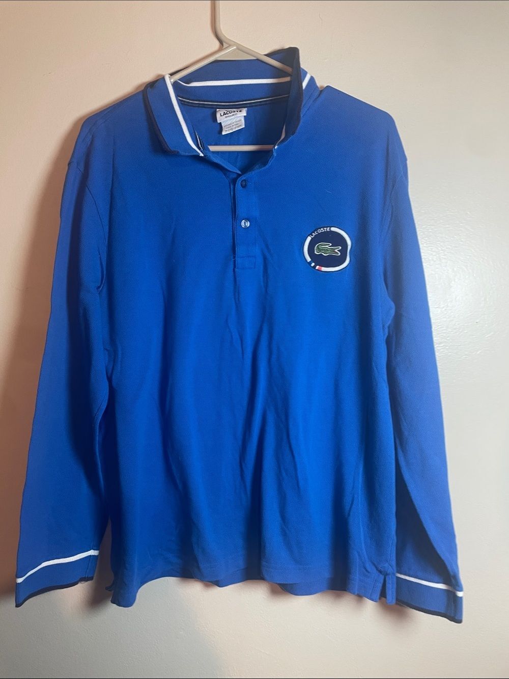 Lacoste Royal Blue Long Sleeve Polo with Contrast Trim Vintage Devanlay - Picture 1 of 6